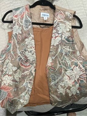 Vintage Odyssey Floral Brocade Vest in Taupe and Coral